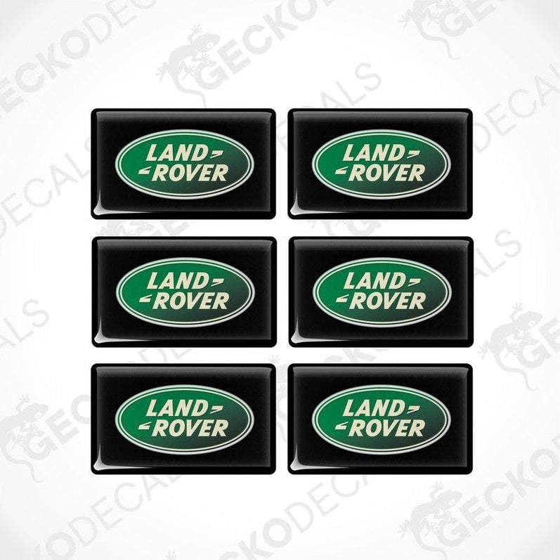 Set of six Land Rover branded vinyl decals with a green, white, and black color scheme.
