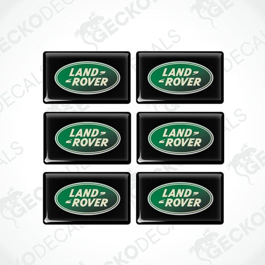 Set of six Land Rover branded vinyl decals with a green, white, and black color scheme.