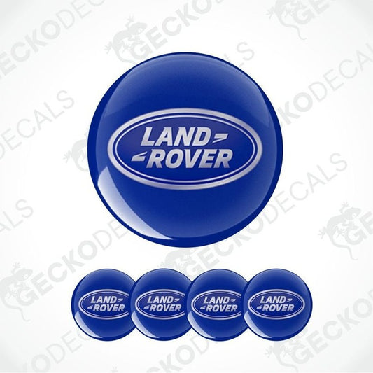 Set of blue Land Rover logo stickers on a white background with 'Gecko Decals' watermark.