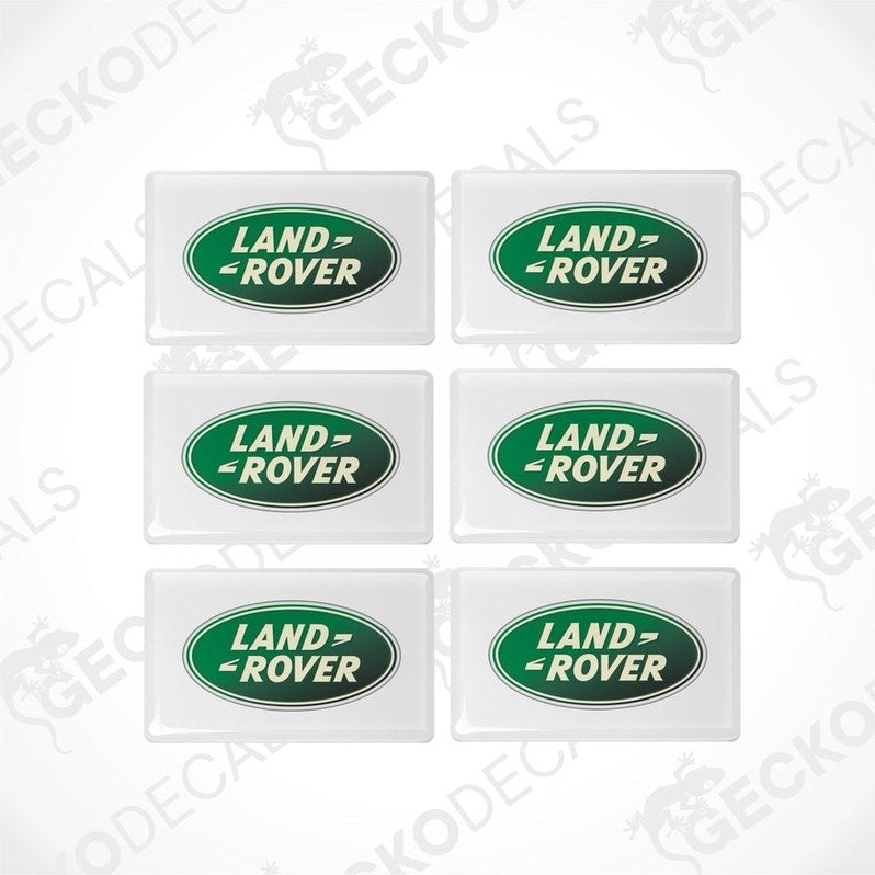 Set of six Land Rover branded vinyl decals with a green, white color scheme.