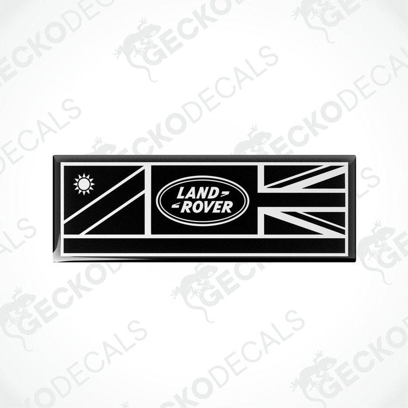 Black vinyl stickers with the Land Rover logo and a design resembling a British flag.