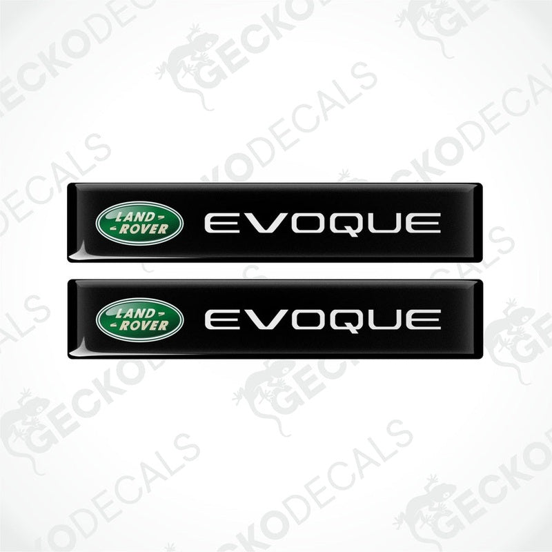 Two black vinyl stickers with the Land Rover Evoque branding, placed against a white background.