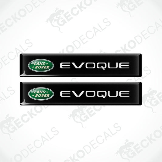Two black vinyl stickers with the Land Rover Evoque branding, placed against a white background.