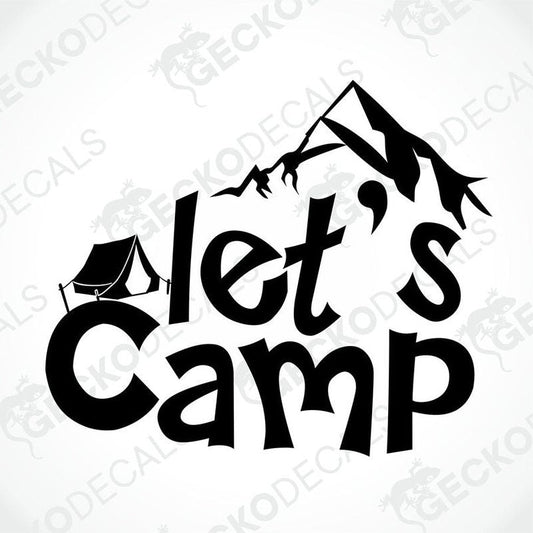 Black die cut decal with tent and mountain graphic for camping
