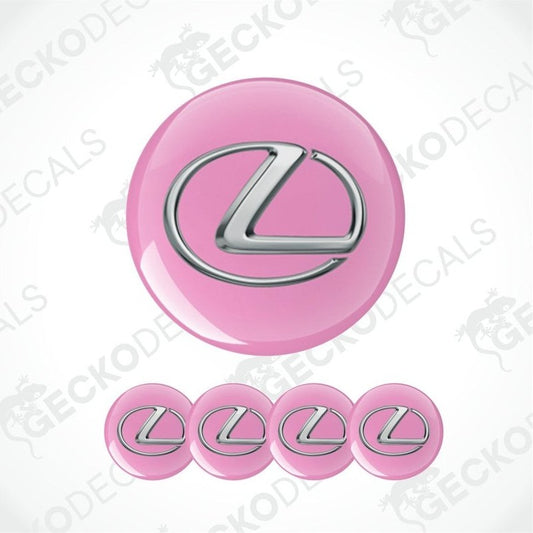 Pink Lexus logo decal with chrome emblem on a white background