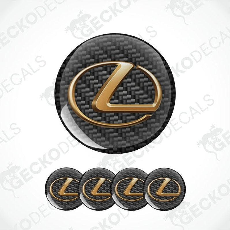 Carbon fiber pattern Lexus logo with gold emblem on a white background