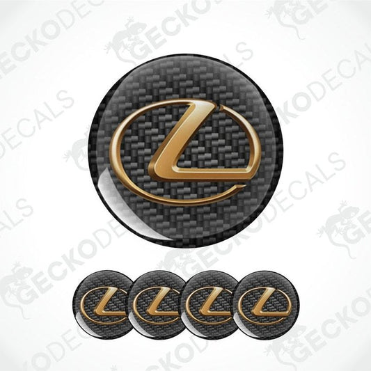 Carbon fiber pattern Lexus logo with gold emblem on a white background