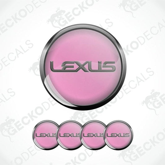 Pink Lexus logo decal with chrome border on a white background