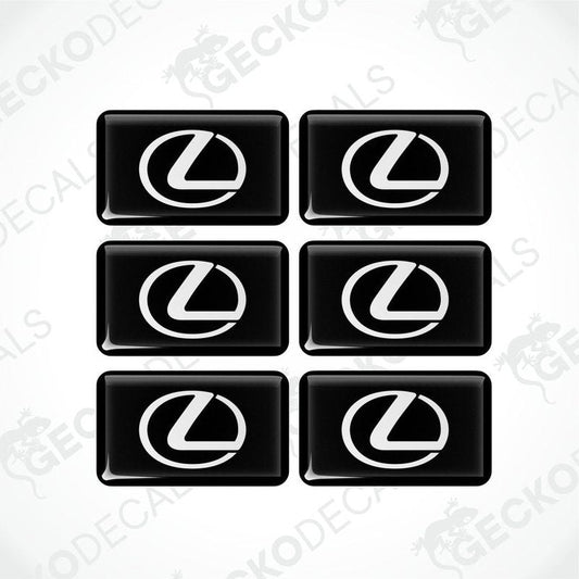 A set of six black and white vinyl decals with the LEXUS logo.