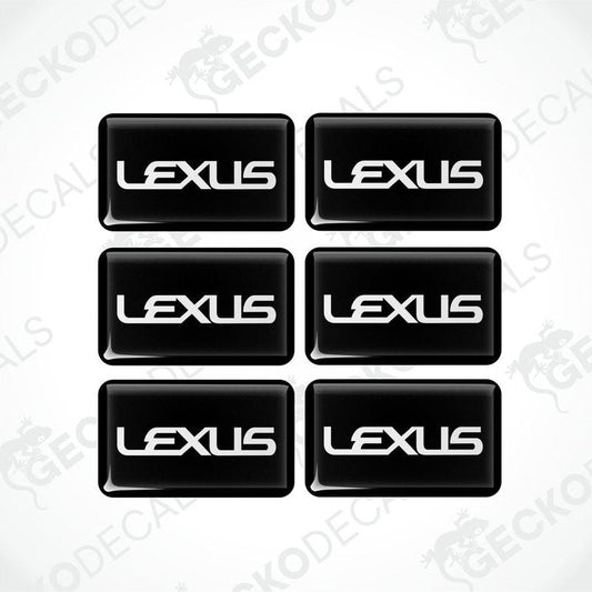 A set of six black vinyl stickers with the LEXUS brand logo.
