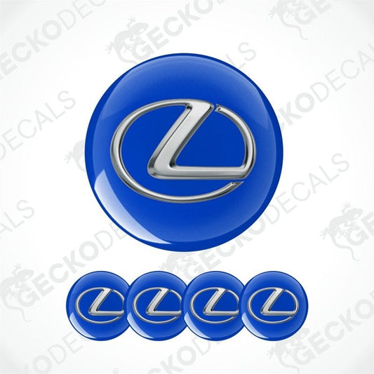 Lexus logo in blue and silver on a white background with 'GeckoDecals' watermark.