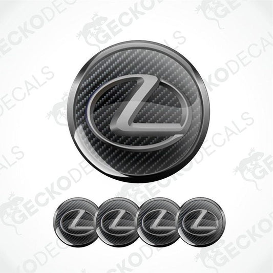 Carbon fiber pattern Lexus logo decal on a white background with 'Gecko Decals' branding.