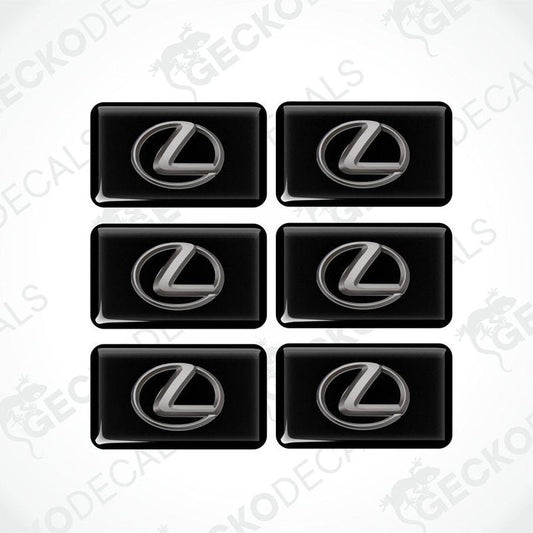 A set of six black vinyl decals with the LEXUS logo in silver.