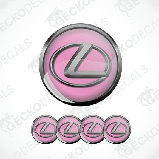 Pink Lexus logo with a silver border on a white background