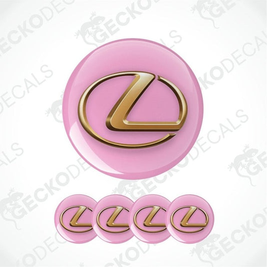 Pink Lexus logo with gold emblem on a white background