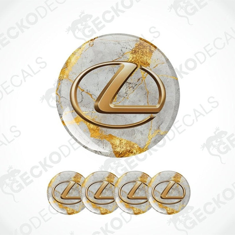 Set of Lexus logos with gold and marble design on a white background