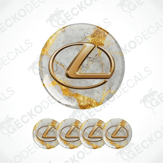 Set of Lexus logos with gold and marble design on a white background