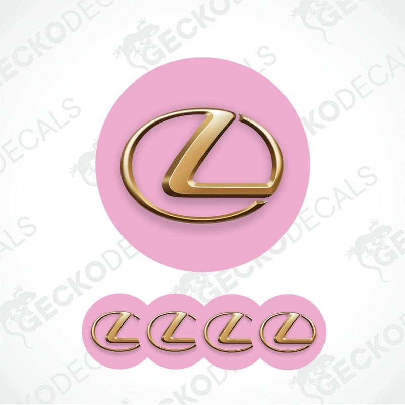 Gold Lexus logo on pink background with 'Gecko Decals' watermark.