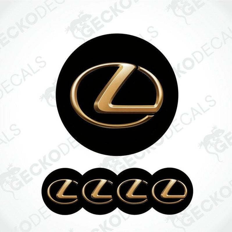 Gold Lexus logo and text on a white background with 'Gecko Decals' watermark.