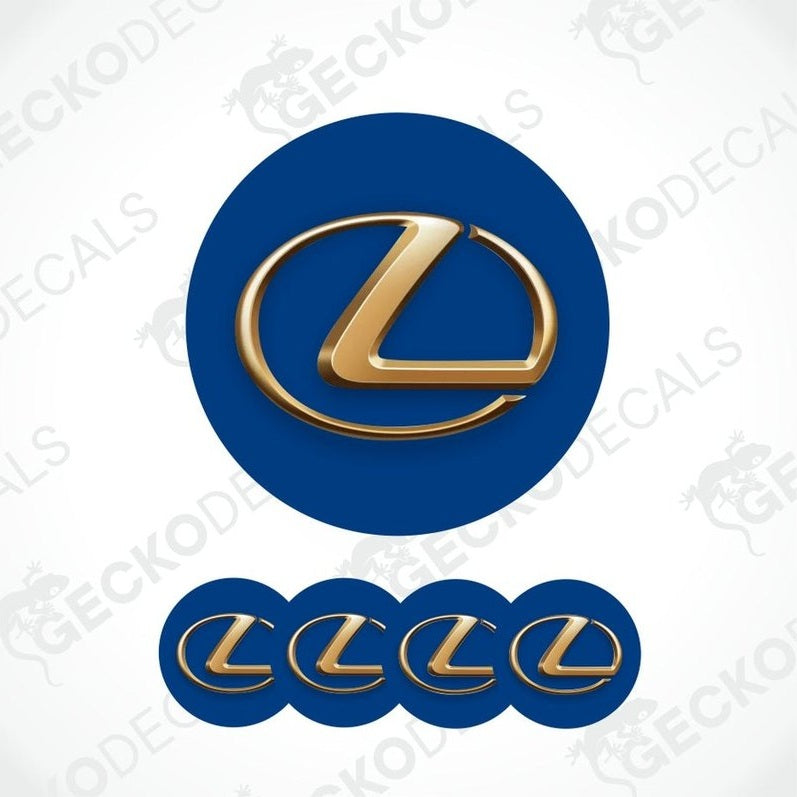 Gold Lexus logo on a blue background with multiple instances of the logo.