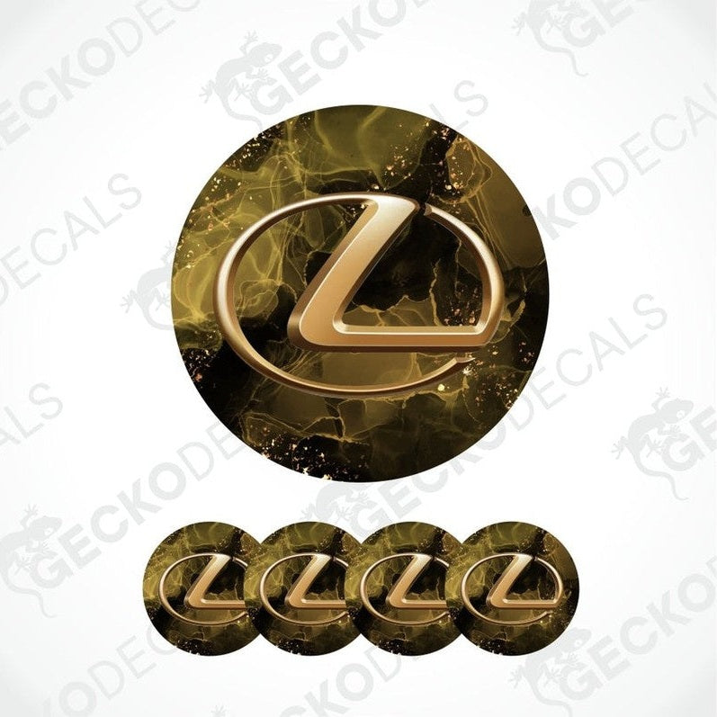 Gold Lexus logo and text on a white background with 'Gecko Decals' branding.