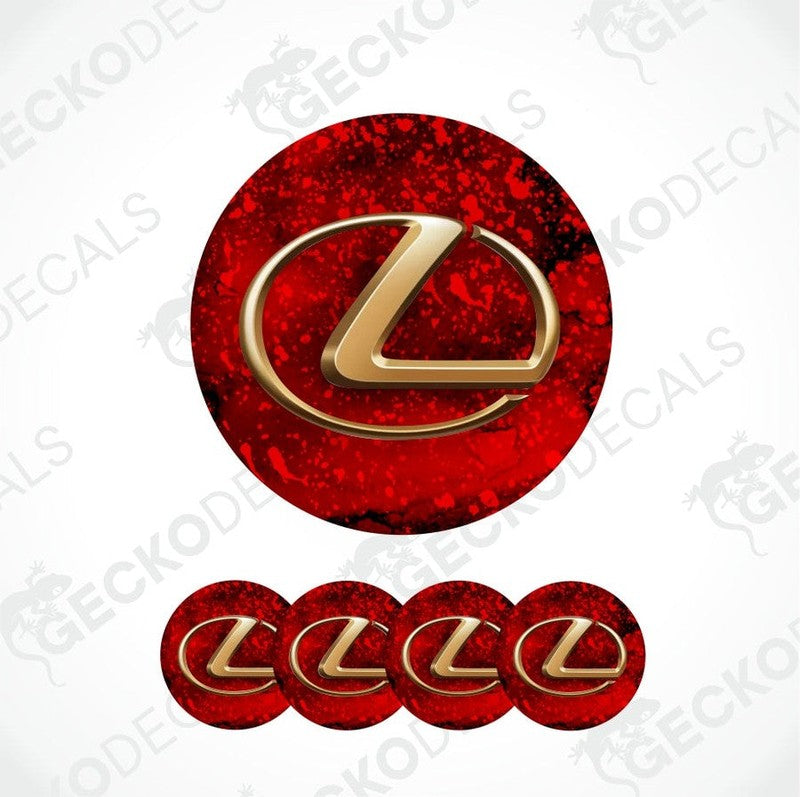 Red and gold Lexus logo decal with multiple repetitions on a white background.