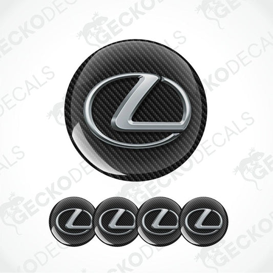 Carbon fiber pattern Lexus logo with five smaller logos below on a white background.