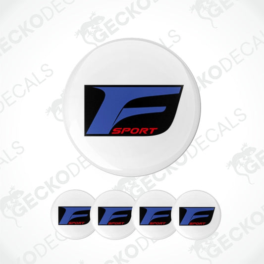 Set of five 'F Sport' car decal stickers on a white background with 'Gecko Decals' branding.