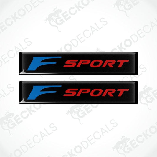 Two black vinyl stickers with a red and blue 'F SPORT' logo, arranged horizontally.