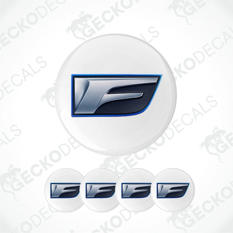 Set of car emblem stickers with a blue and silver design on white background