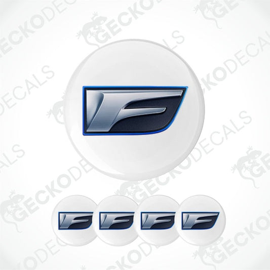 Set of car emblem stickers with a blue and silver design on white background
