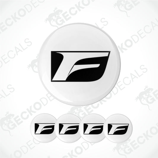 Set of black and white F logos on a white background with 'Gecko Decals' branding.