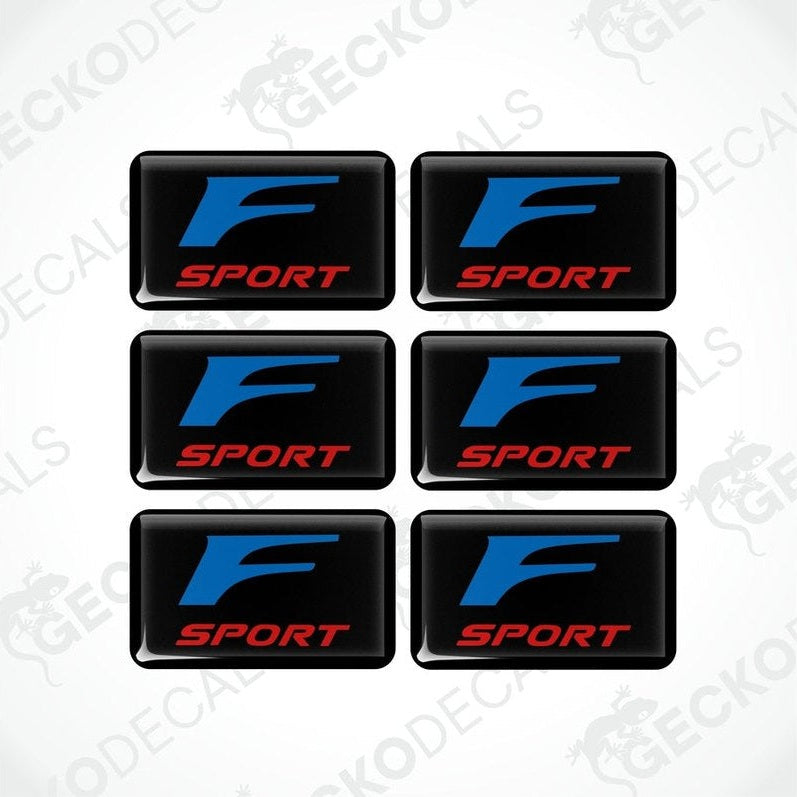 A set of six black, blue, and red vinyl decals with the 'F SPORT' logo.