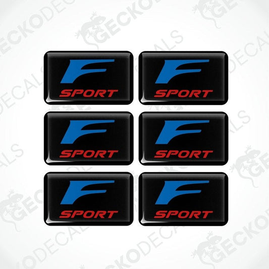 A set of six black, blue, and red vinyl decals with the 'F SPORT' logo.