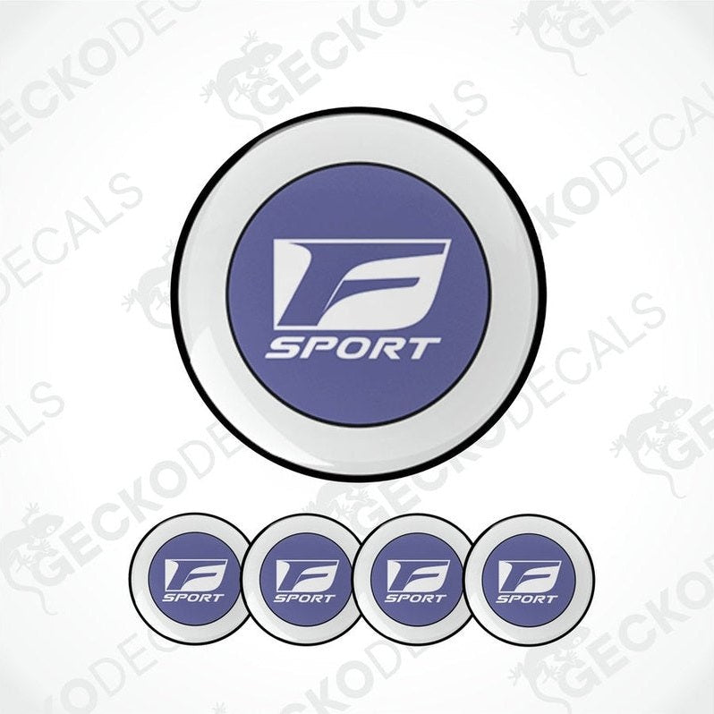 A set of four vinyl decals with a polyurethane coating, featuring the LEXUS F SPORT logo in white on a purple background.