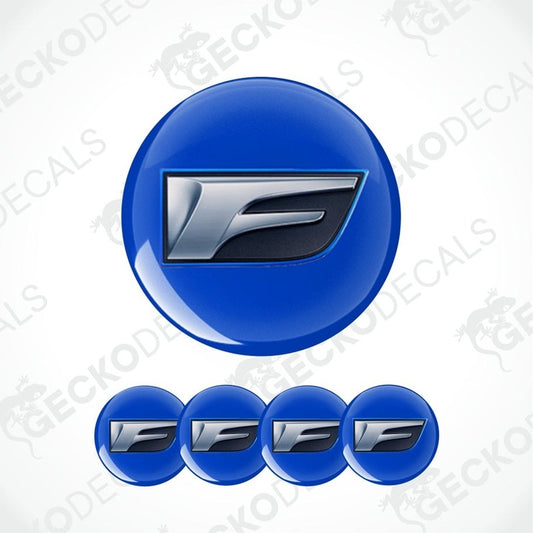 Blue and silver logo with 'F' on a white background