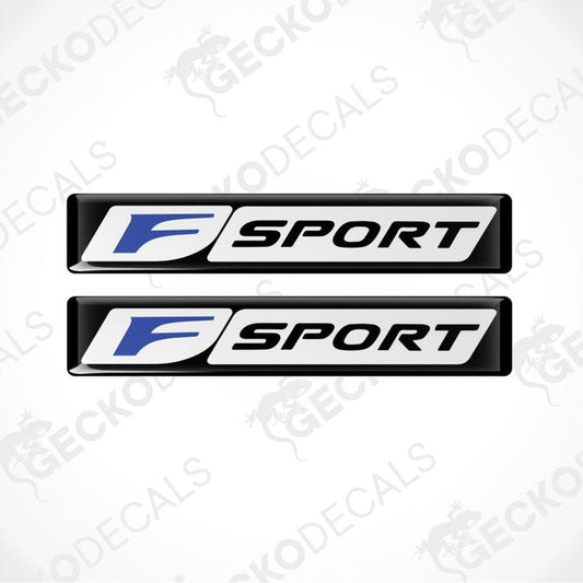 Two F Sport emblems on a white background with 'Gecko Decals' branding.