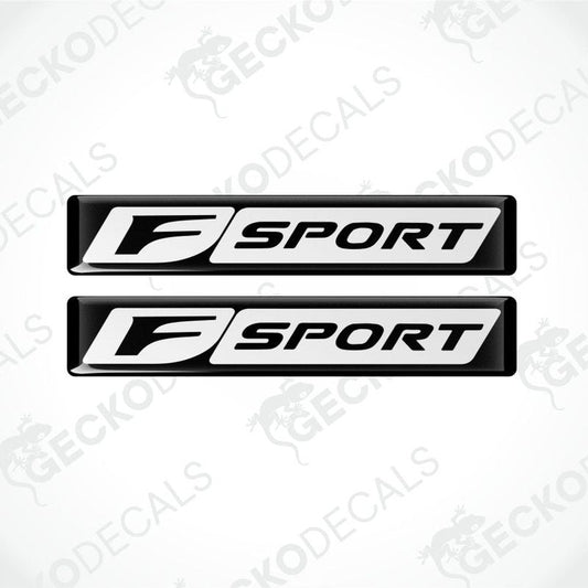 Two 'F Sport' car decal stickers on a white background with 'Gecko Decals' branding.