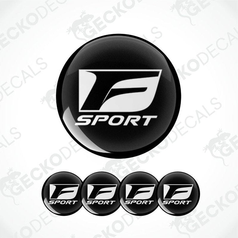 A set of four black and white vinyl decals with the 'F SPORT' logo.