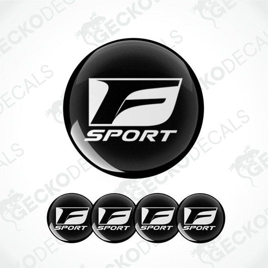 A set of four black and white vinyl decals with the 'F SPORT' logo.