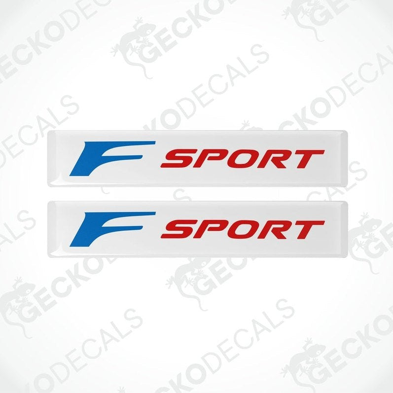 Two white vinyl stickers with a red and blue 'F SPORT' logo, arranged horizontally.