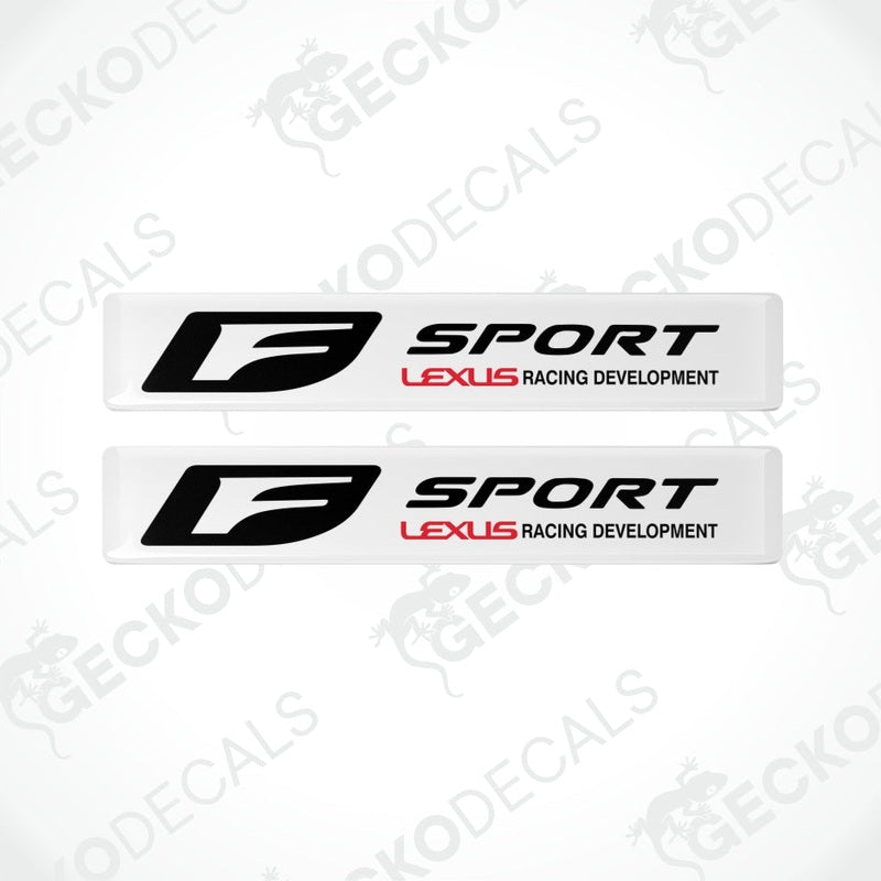 Two Lexus Sport Racing Development decals on a white background with 'Gecko Decals' branding.