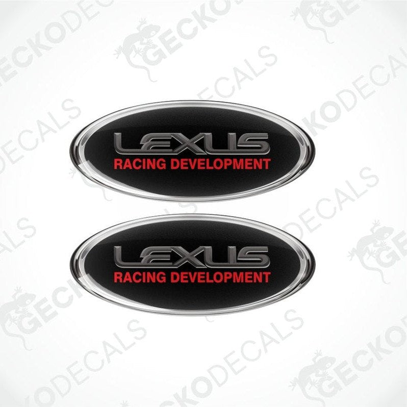 Two Lexus Racing Development emblems on a white background with 'Gecko Decals' branding.