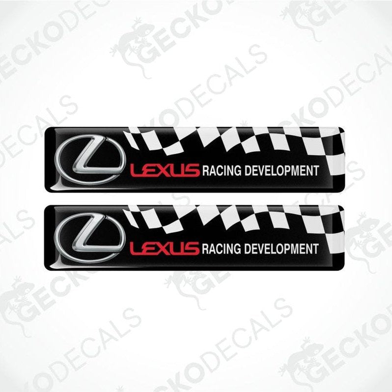 Two Lexus Racing Development decal stickers on a white background with Gecko Decals branding.
