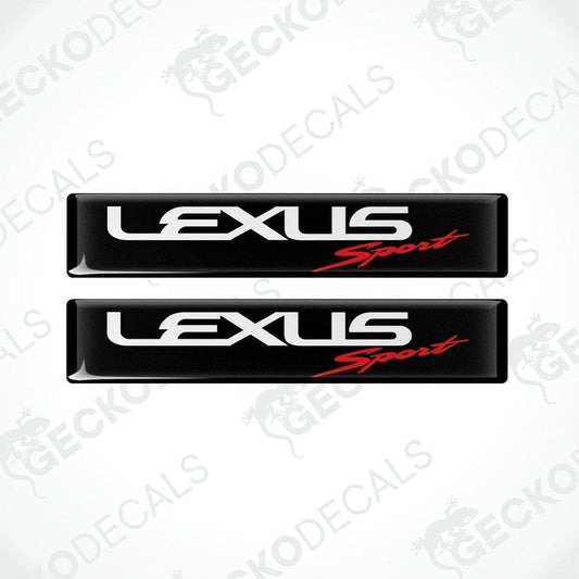 Two black vinyl stickers with the LEXUS SPORT logo in white and red text.