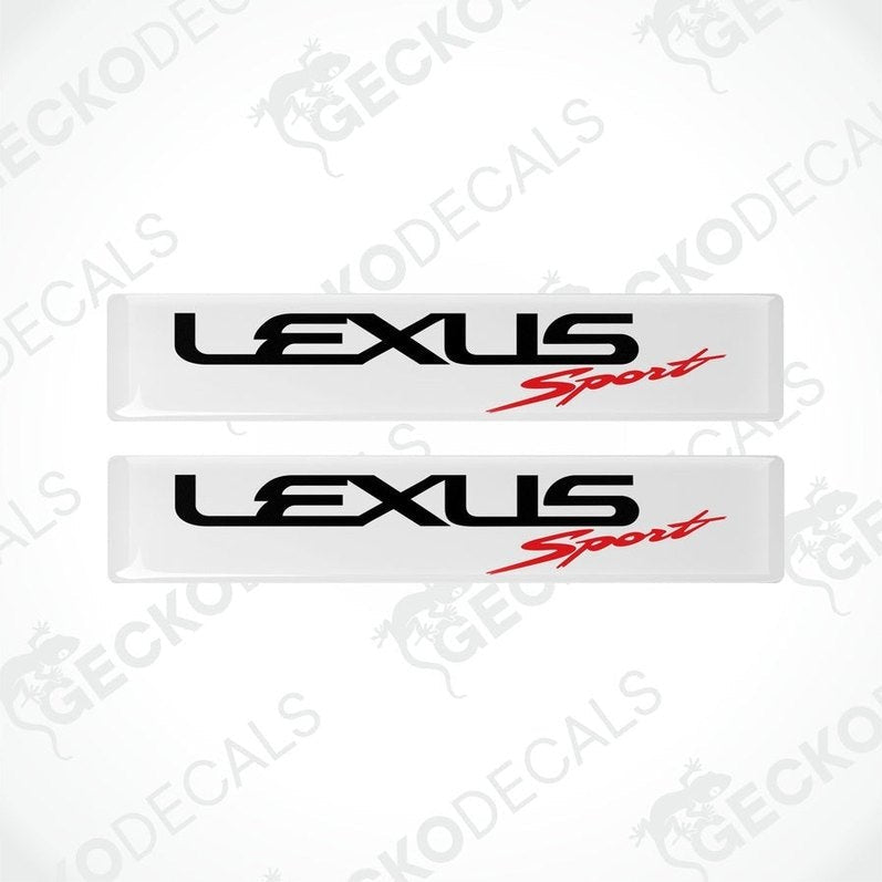 Two white vinyl stickers with the LEXUS SPORT logo in black and red text.