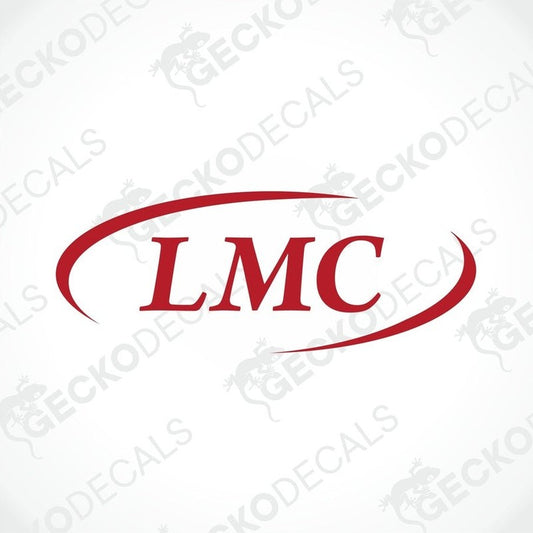 A red and white die cut decal with the LMC logo.