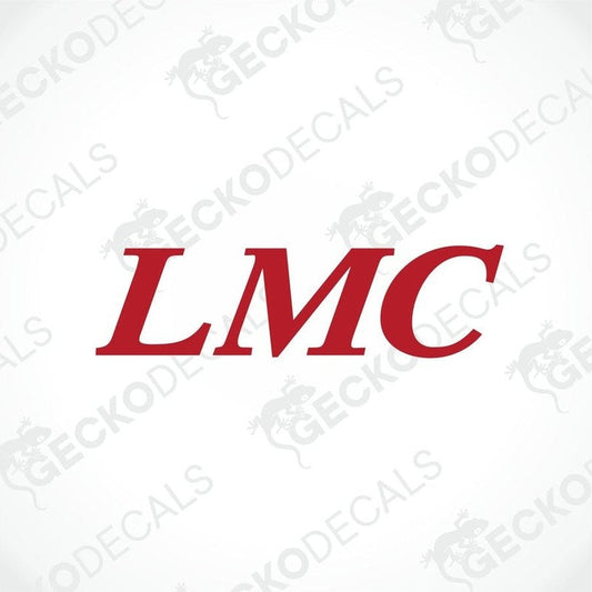 A red and white die cut decal with the LMC logo.