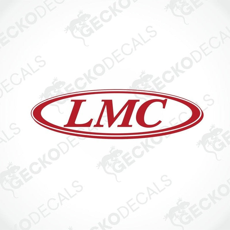 A red and white die cut decal with the LMC logo.