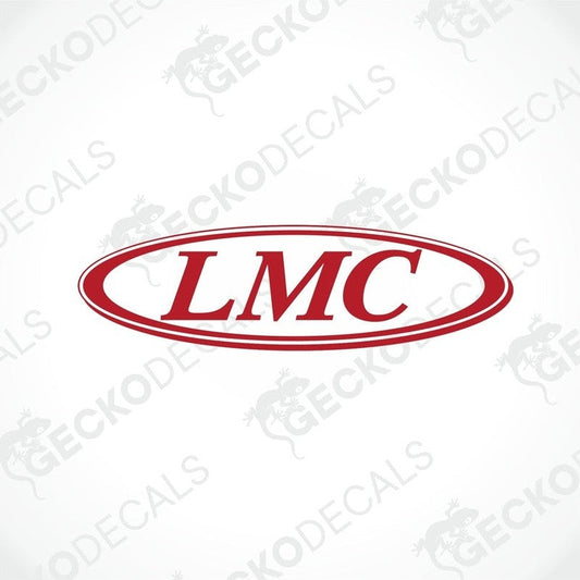 A red and white die cut decal with the LMC logo.